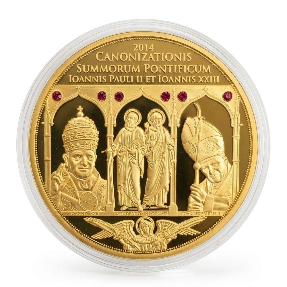 2014 Vatican Canonization Pope John Paul II & John XXIII Gold Plated Medal